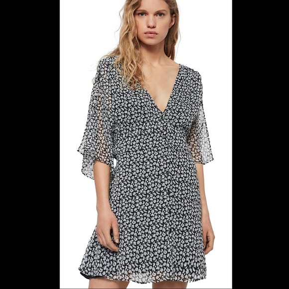 🔥🔥🔥NEW All Saints Ivey Floral Split Sleeve Mini Dress - Picture 4 of 13